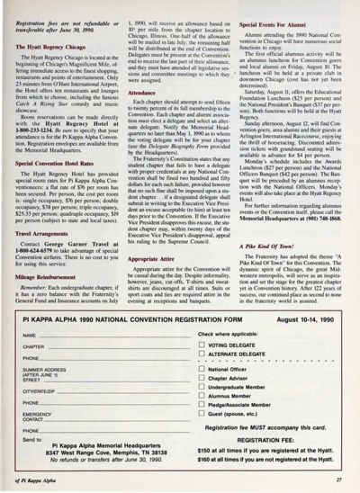 Pi Kappa Alpha 1990 National Convention Registration Form
